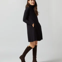 Fosette Dress In Navy Merino Wool -Garbiera Sales Store S71445 984