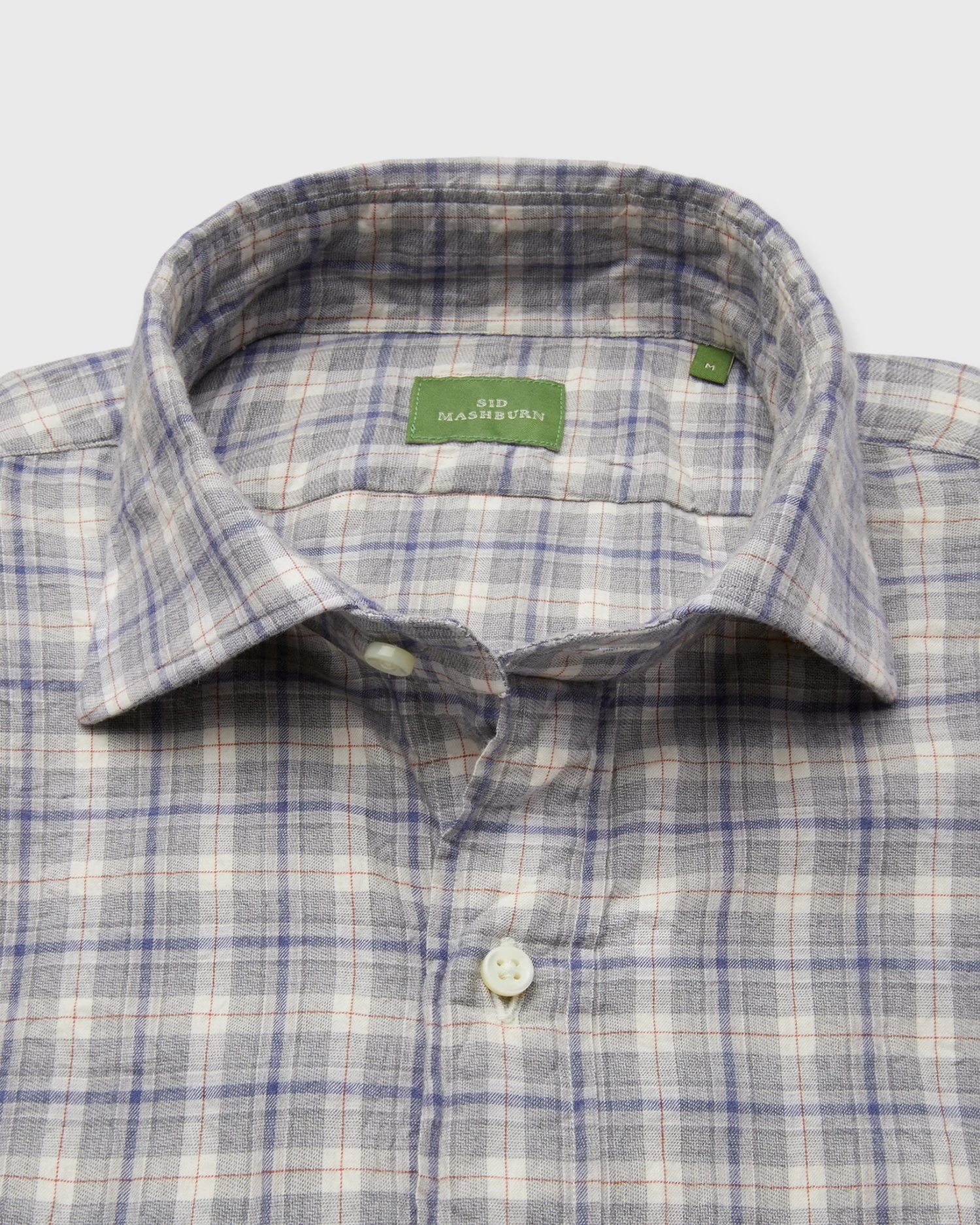 Spread Collar Sport Shirt In Grey/Navy/Ochre Plaid Brushed Twill 4 Spread Collar Sport Shirt In Grey/Navy/Ochre Plaid Brushed Twill - Image 2