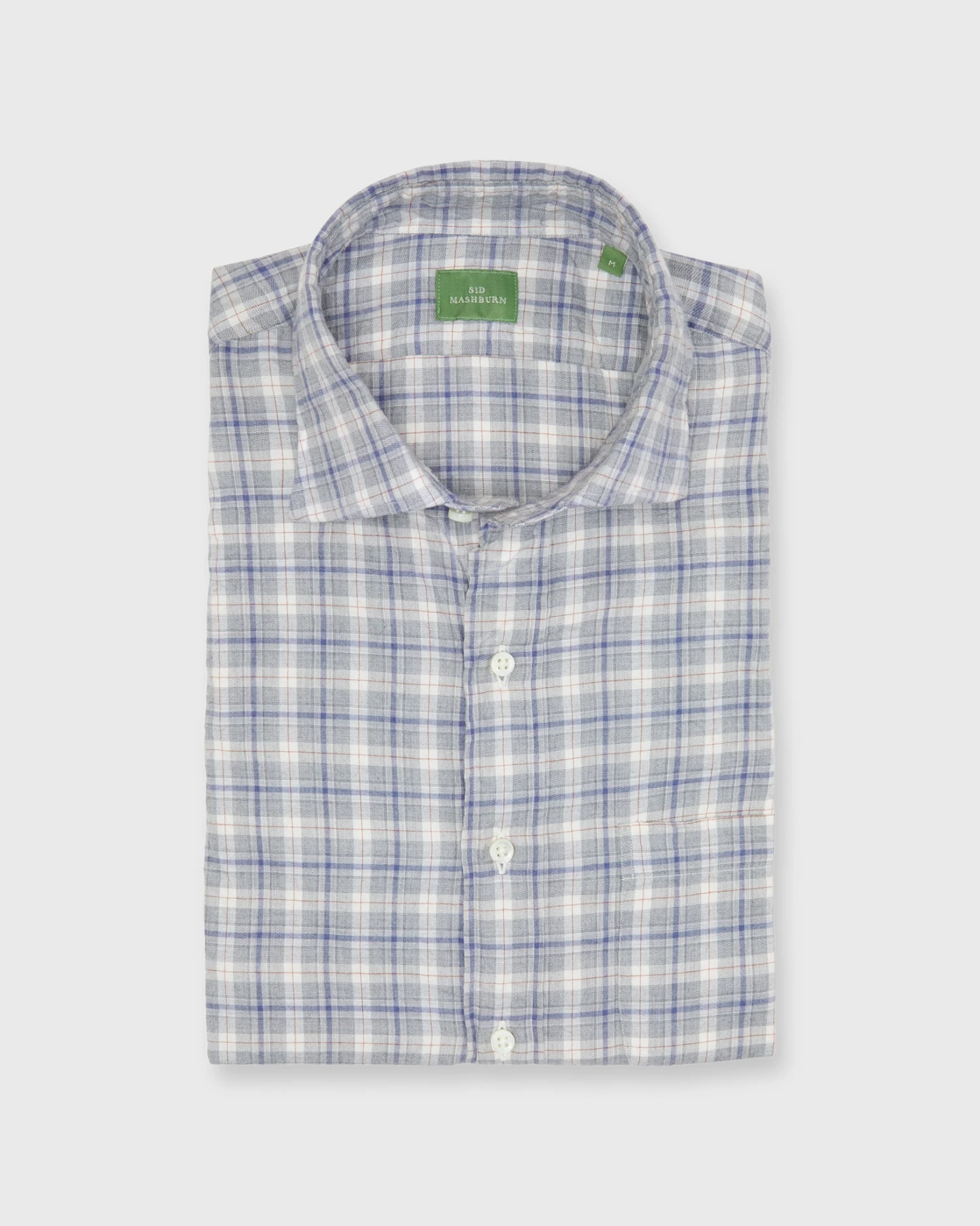 Spread Collar Sport Shirt In Grey/Navy/Ochre Plaid Brushed Twill 3 Spread Collar Sport Shirt In Grey/Navy/Ochre Plaid Brushed Twill