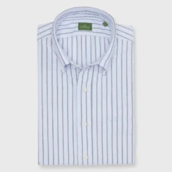 Button-Down Sport Shirt In Sky/Navy Stripe Oxford