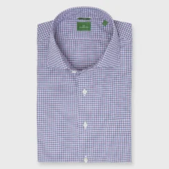 Slim-Fit Spread Collar Sport Shirt In Pink/Blue Small Check Poplin