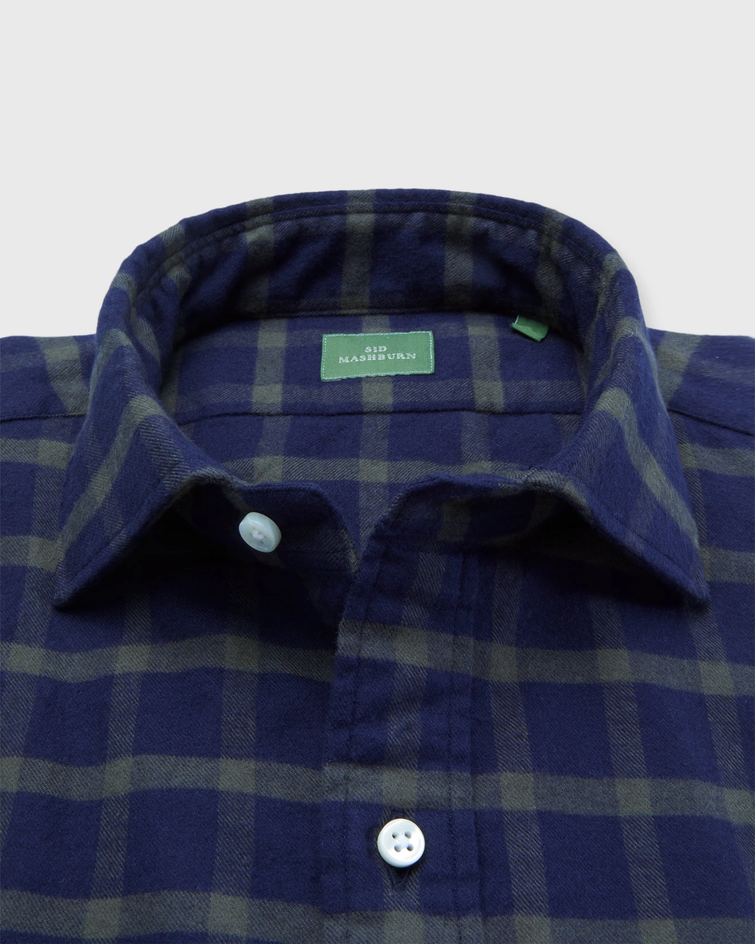 Spread Collar Sport Shirt In Navy/Olive Plaid Flannel 4 Spread Collar Sport Shirt In Navy/Olive Plaid Flannel - Image 2