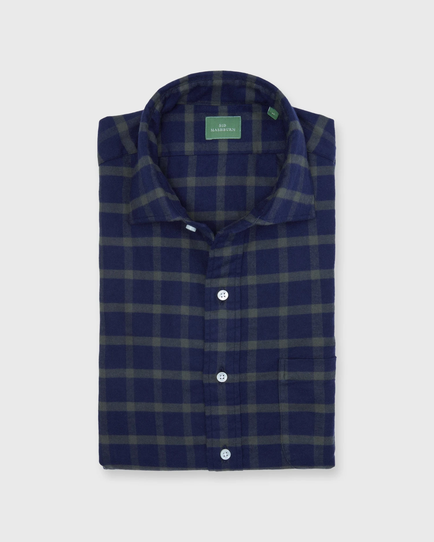 Spread Collar Sport Shirt In Navy/Olive Plaid Flannel 3 Spread Collar Sport Shirt In Navy/Olive Plaid Flannel