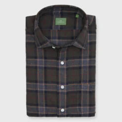 Spread Collar Sport Shirt In Olive/Berry/Scotch Plaid Flannel