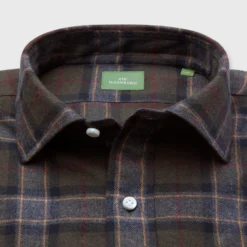 Spread Collar Sport Shirt In Olive/Berry/Scotch Plaid Flannel -Garbiera Sales Store S71726 134