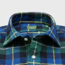 Work Shirt In Green/Blue/Yellow Plaid Brushed Twill -Garbiera Sales Store S71731 163
