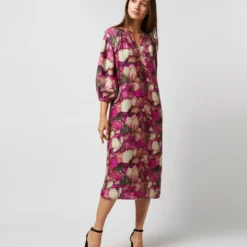 Trapunto Blouson-Sleeve Dress In Berry/Multi Winter Garden Venetian -Garbiera Sales Store S71916 788