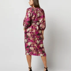 Trapunto Blouson-Sleeve Dress In Berry/Multi Winter Garden Venetian -Garbiera Sales Store S71916 879