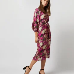 Trapunto Blouson-Sleeve Dress In Berry/Multi Winter Garden Venetian -Garbiera Sales Store S71916 912