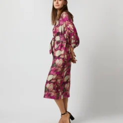 Trapunto Blouson-Sleeve Dress In Berry/Multi Winter Garden Venetian -Garbiera Sales Store S71916 923