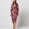 Trapunto Blouson-Sleeve Dress In Berry/Multi Winter Garden Venetian -Garbiera Sales Store S71916 930