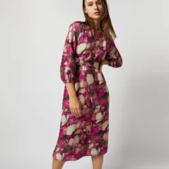 Trapunto Blouson-Sleeve Dress In Berry/Multi Winter Garden Venetian -Garbiera Sales Store S71916 962