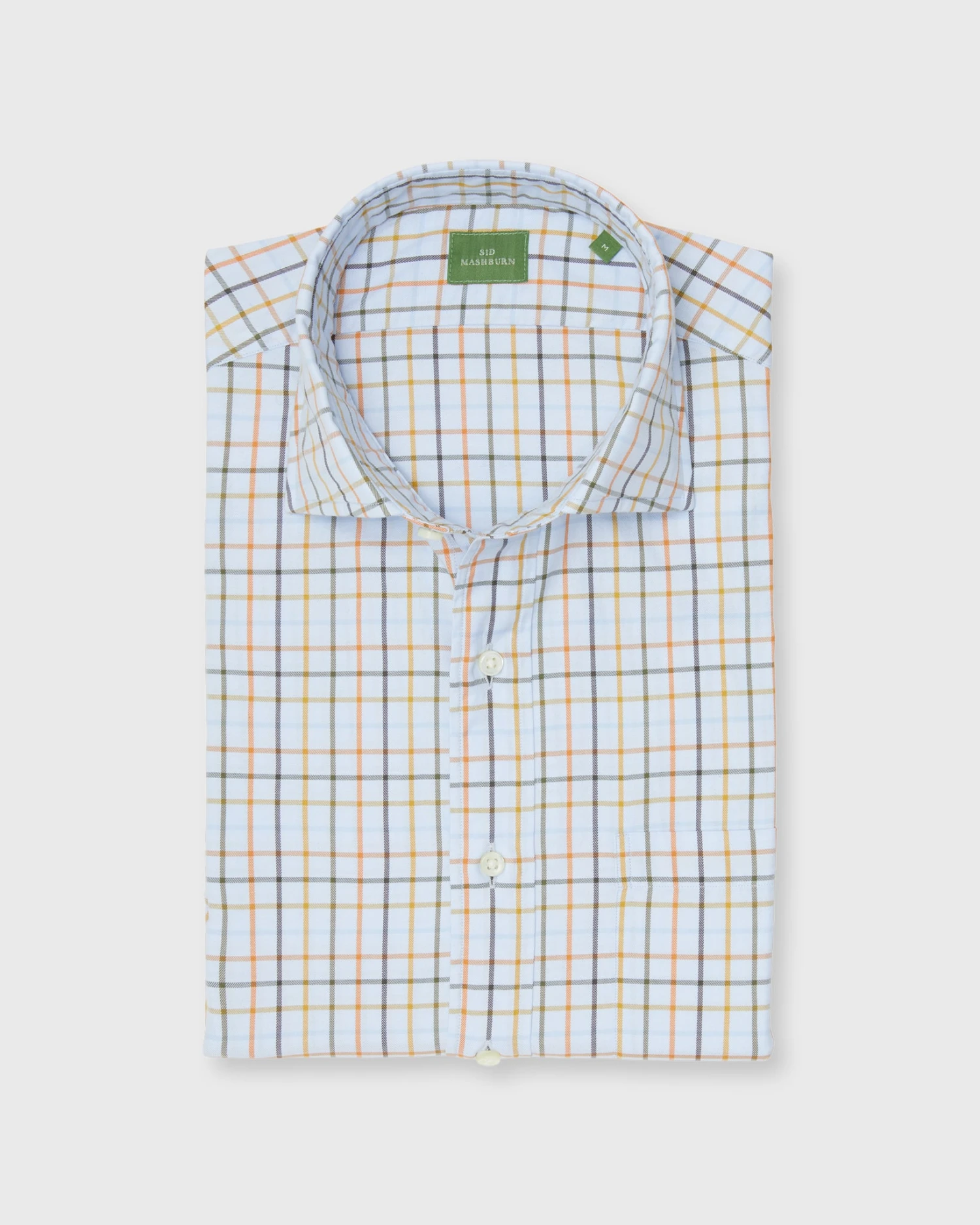 Spread Collar Sport Shirt In Sky/Orange/Olive Tattersall Brushed Twill 3 Spread Collar Sport Shirt In Sky/Orange/Olive Tattersall Brushed Twill