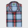 Spread Collar Sport Shirt In Periwinkle/Red/Yellow Plaid Flannel -Garbiera Sales Store S72060 149
