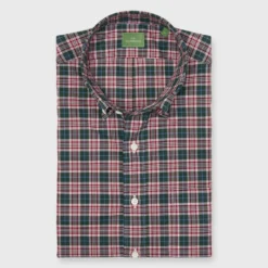 Button-Down Sport Shirt In Hunter/Red/Sky Plaid Poplin