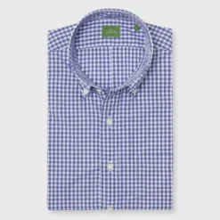 Button-Down Sport Shirt In Blue Gingham Poplin