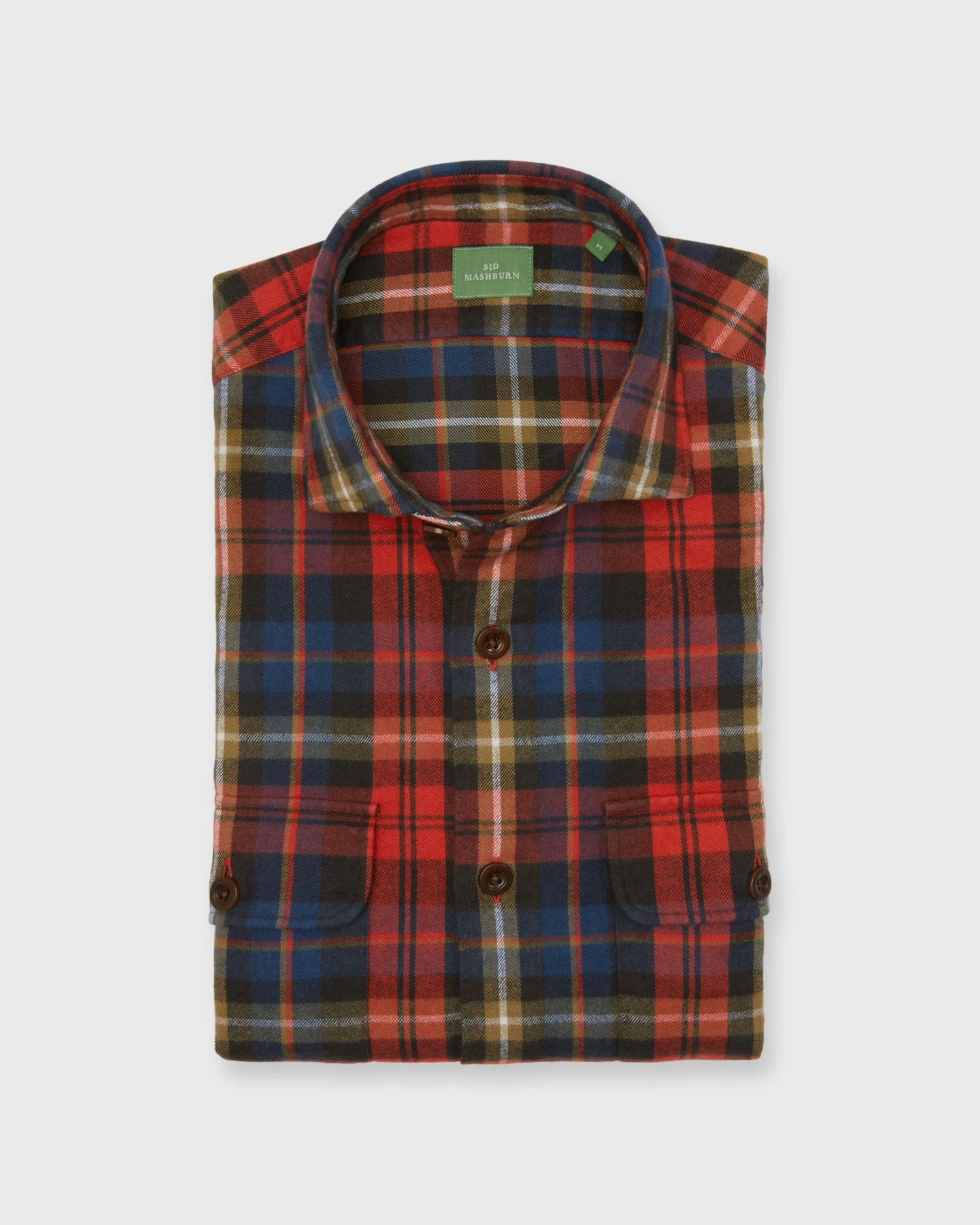 Band-Hem Work Shirt In Red/Khaki/Blue Plaid Brushed Twill 3 Band-Hem Work Shirt In Red/Khaki/Blue Plaid Brushed Twill