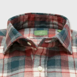 Spread Collar Sport Shirt In Green/Red/Bone Plaid Flannel -Garbiera Sales Store S72074 257