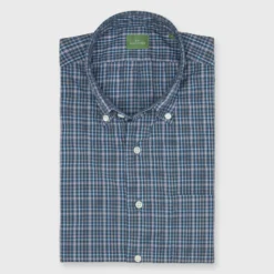 Button-Down Sport Shirt In Hunter/Sky/Brown Check Poplin