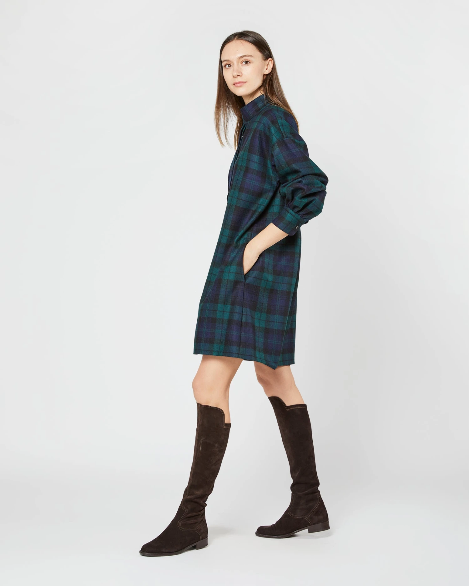 Anaya Popover Dress In Blackwatch Tartan Stretch Wool 4 Anaya Popover Dress In Blackwatch Tartan Stretch Wool - Image 2