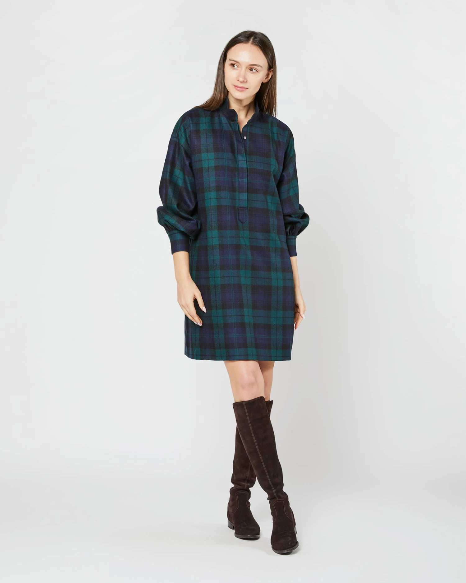 Anaya Popover Dress In Blackwatch Tartan Stretch Wool 3 Anaya Popover Dress In Blackwatch Tartan Stretch Wool