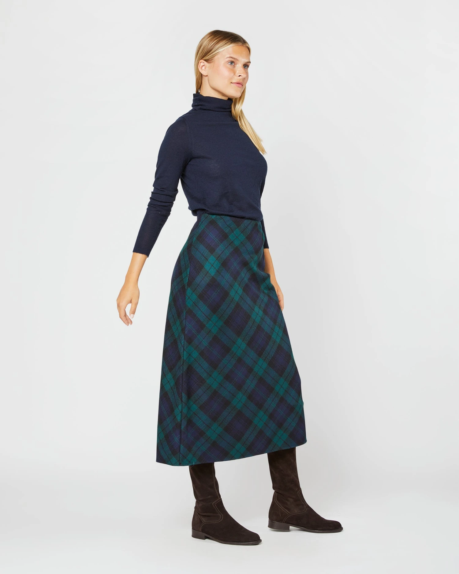 Marina Side-Zip Skirt In Blackwatch Tartan Stretch Wool 6 Marina Side-Zip Skirt In Blackwatch Tartan Stretch Wool - Image 4