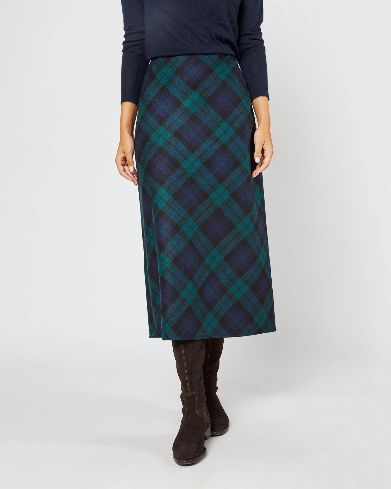 Marina Side-Zip Skirt In Blackwatch Tartan Stretch Wool 9 Marina Side-Zip Skirt In Blackwatch Tartan Stretch Wool - Image 7