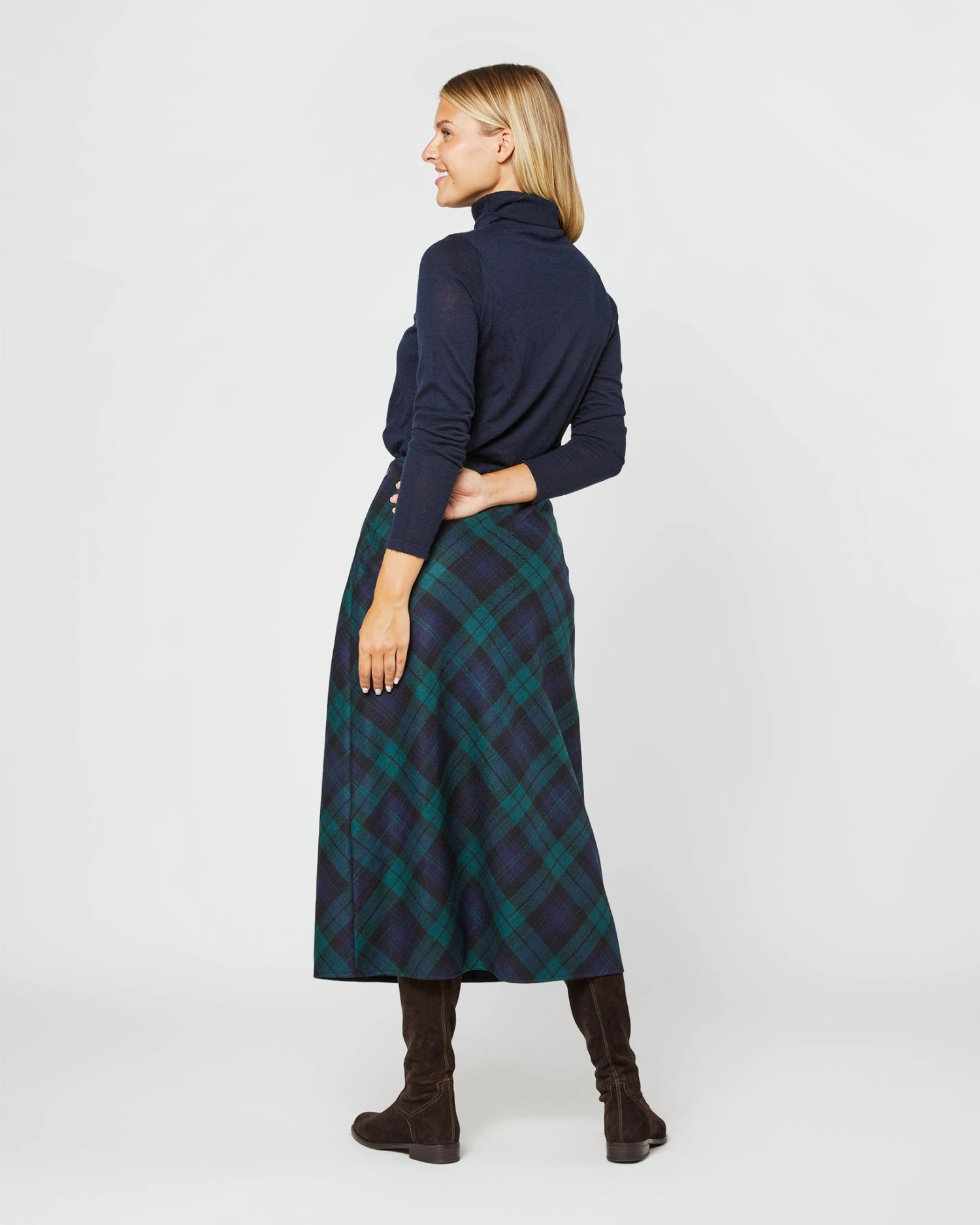 Marina Side-Zip Skirt In Blackwatch Tartan Stretch Wool 8 Marina Side-Zip Skirt In Blackwatch Tartan Stretch Wool - Image 6