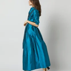 Pleated Wrap Skirt In Atlantic Blue Silk Shantung -Garbiera Sales Store S72090 2239