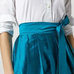 Pleated Wrap Skirt In Atlantic Blue Silk Shantung -Garbiera Sales Store S72090 2525