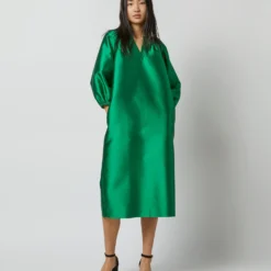 Trapunto Blouson Dress In Emerald Silk/Wool -Garbiera Sales Store S72092 2051