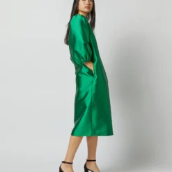 Trapunto Blouson Dress In Emerald Silk/Wool -Garbiera Sales Store S72092 2065