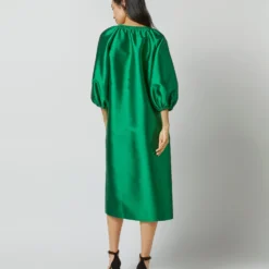 Trapunto Blouson Dress In Emerald Silk/Wool -Garbiera Sales Store S72092 2076