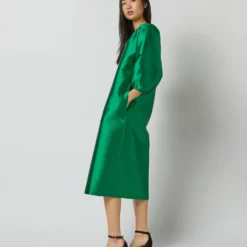 Trapunto Blouson Dress In Emerald Silk/Wool -Garbiera Sales Store S72092 2083