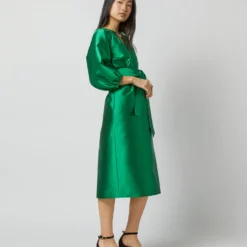 Trapunto Blouson Dress In Emerald Silk/Wool -Garbiera Sales Store S72092 2119