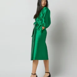 Trapunto Blouson Dress In Emerald Silk/Wool -Garbiera Sales Store S72092 2127