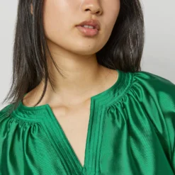 Trapunto Blouson Dress In Emerald Silk/Wool -Garbiera Sales Store S72092 2173