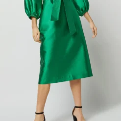 Trapunto Blouson Dress In Emerald Silk/Wool -Garbiera Sales Store S72092 2189