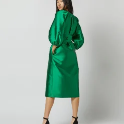 Trapunto Blouson Dress In Emerald Silk/Wool -Garbiera Sales Store S72092 2210