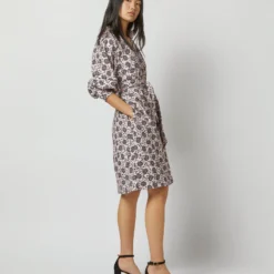 Liya Dress In Light Pink/Charcoal Daisy Stretch Sateen 17 Liya Dress In Light Pink/Charcoal Daisy Stretch Sateen -Garbiera Sales Store S72093 4595