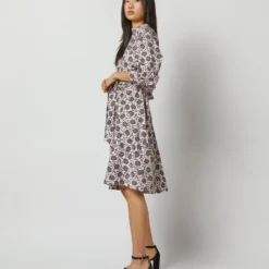 Liya Dress In Light Pink/Charcoal Daisy Stretch Sateen 18 Liya Dress In Light Pink/Charcoal Daisy Stretch Sateen -Garbiera Sales Store S72093 4615