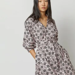 Liya Dress In Light Pink/Charcoal Daisy Stretch Sateen 13 Liya Dress In Light Pink/Charcoal Daisy Stretch Sateen -Garbiera Sales Store S72093 4638