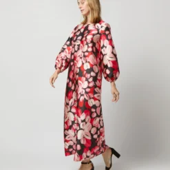 Long-Sleeved Paige Maxi Dress In Pink/Black Painterly Floral Mikado -Garbiera Sales Store S72097 484