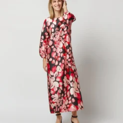 Long-Sleeved Paige Maxi Dress In Pink/Black Painterly Floral Mikado -Garbiera Sales Store S72097 514