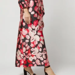 Long-Sleeved Paige Maxi Dress In Pink/Black Painterly Floral Mikado -Garbiera Sales Store S72097 563