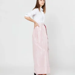 Reversible Pleated Wrap Skirt In Light Pink/Red Silk Taffeta -Garbiera Sales Store S72098 SAMPLE 1952