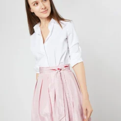 Reversible Pleated Wrap Skirt In Light Pink/Red Silk Taffeta -Garbiera Sales Store S72098 SAMPLE 1986