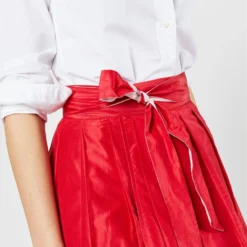Reversible Pleated Wrap Skirt In Light Pink/Red Silk Taffeta -Garbiera Sales Store S72098 SAMPLE 2152