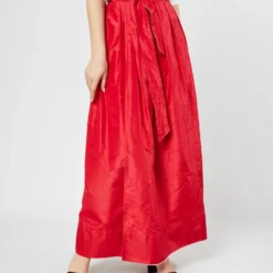 Reversible Pleated Wrap Skirt In Light Pink/Red Silk Taffeta -Garbiera Sales Store S72098 SAMPLE 2184