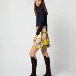 Mini Skirt In Big Flower Rose Heavy Cotton Stretch -Garbiera Sales Store S72144 407